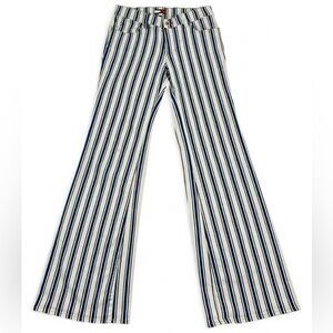 Vintage Navy and Cream Vertical Striped Flare Jeans Size 5